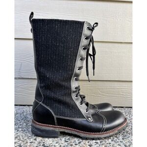 Woolrich Santa Fe Black Leather and Wool Mid Calf Combat Boots Lace Up Women 9.5